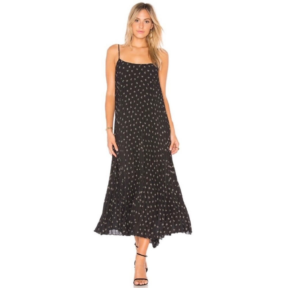 Vince Tossed Ditsy‎ Floral Pleated Cami Dress Black Midi Spaghetti Strap XS
